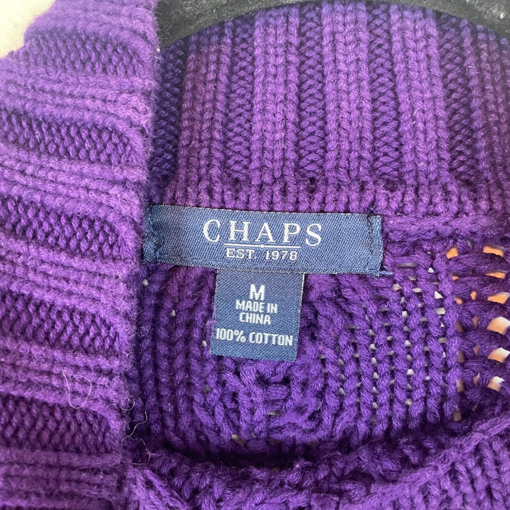 Chaps Purple Cable Knit Mock Neck Long Sleeve Cotton‎ Sweater Women's M - Picture 3 of 7